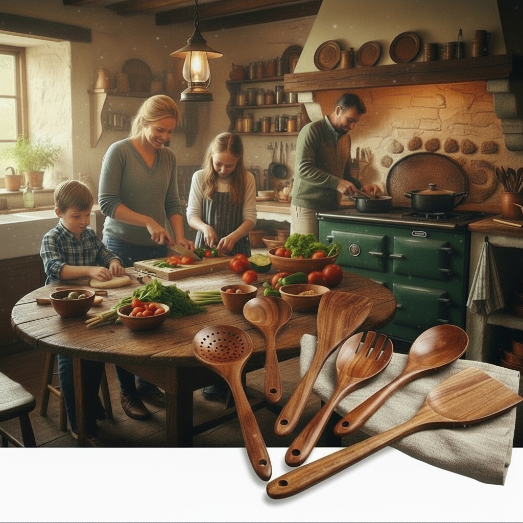 Wooden Cooking Utensil Set, 7pcs, including a Cup,  Acacia Hardwood