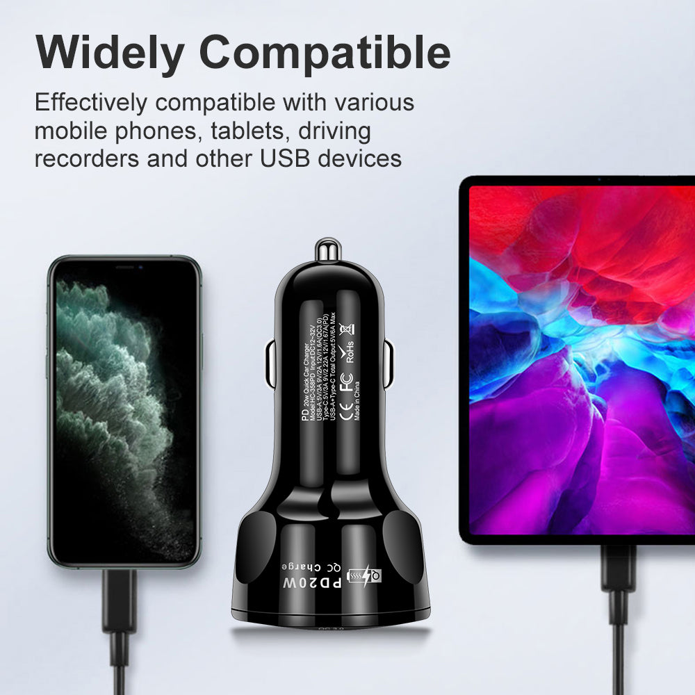 4 Outlets, Black, Car Cell Phone Charger, High Power, 20W