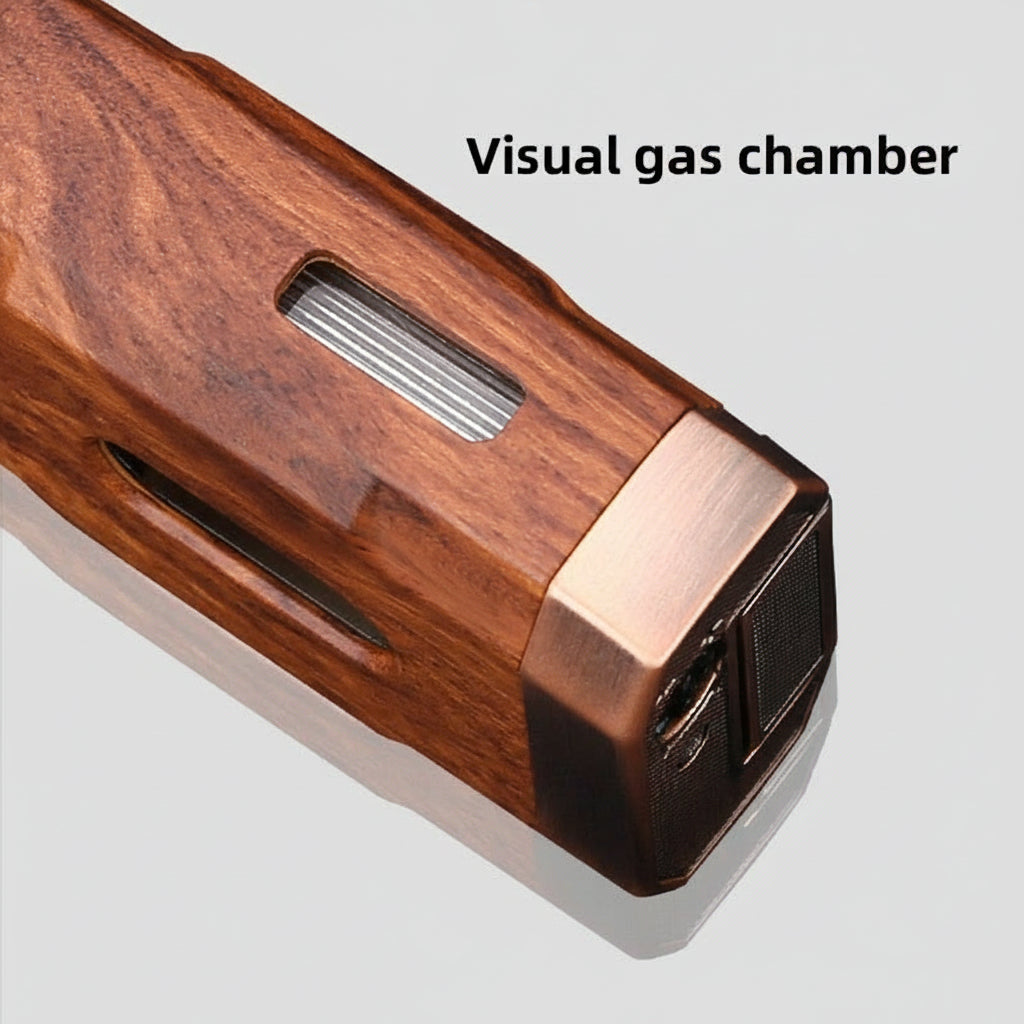 Cigar Lighter, Redwood Grain, with V-shaped Cigar Cutter