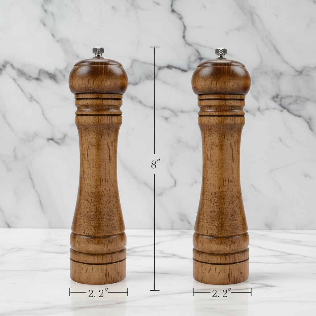 Classic Style Pepper Grinder, 8", Natural Rubberwood