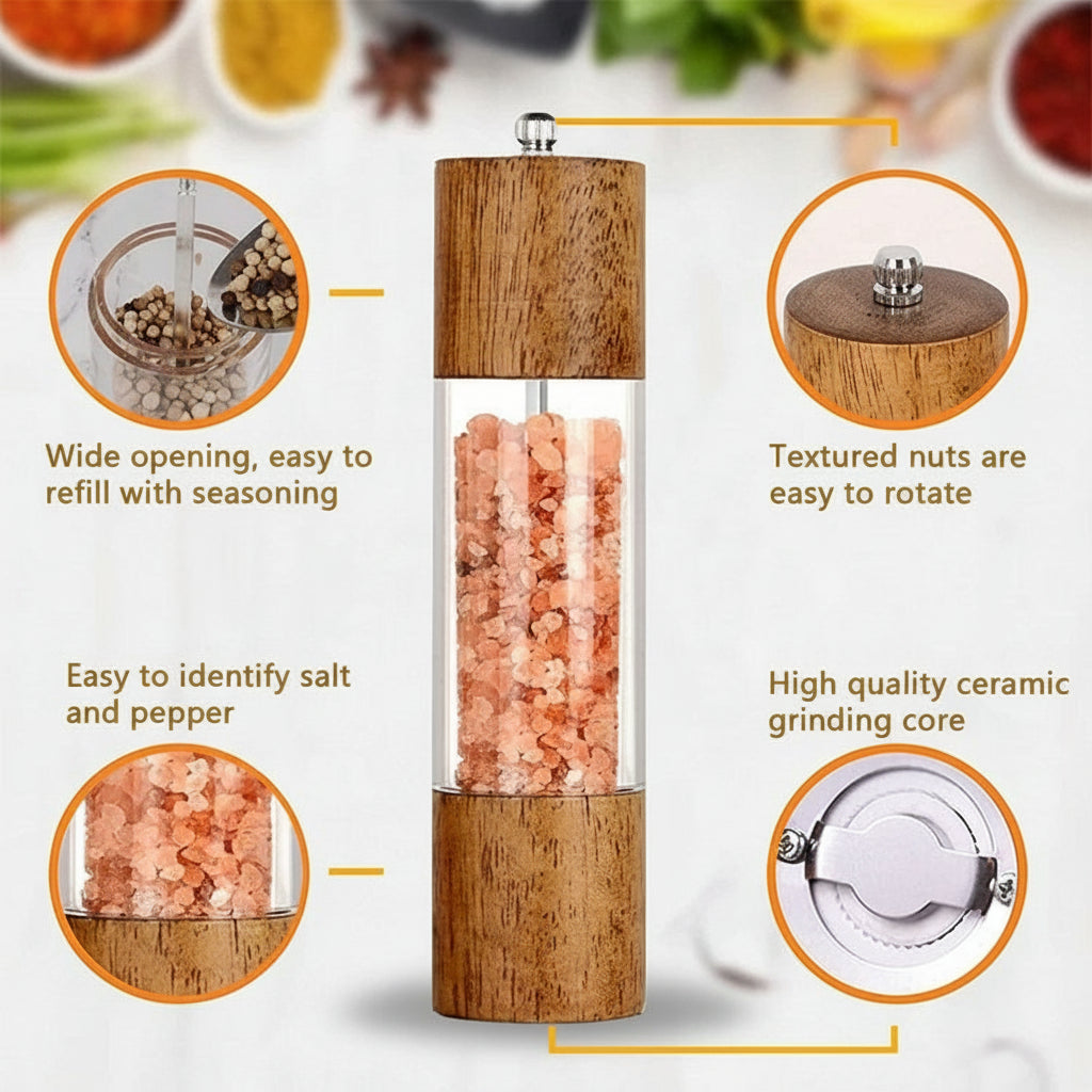 Salt and Pepper Grinder 2pcs Set, Acrylic see-through walls, 8" Tall