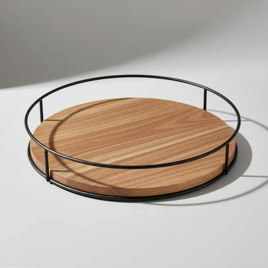 Acacia Wood Lazy Susan Turntable, 12 inches, with Metal Frame