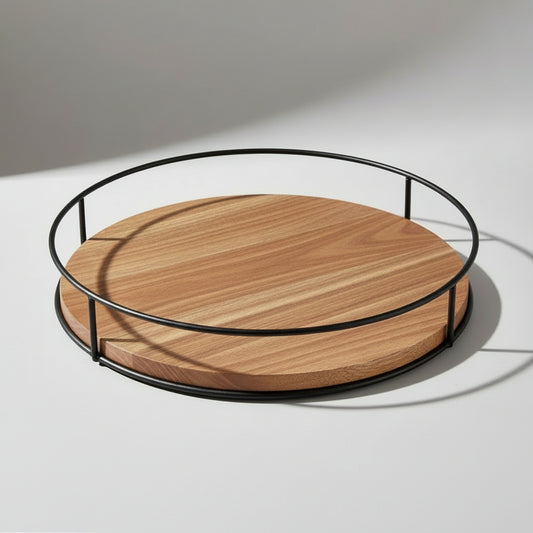 Acacia Wood Lazy Susan Turntable, 12 inches, with Metal Frame