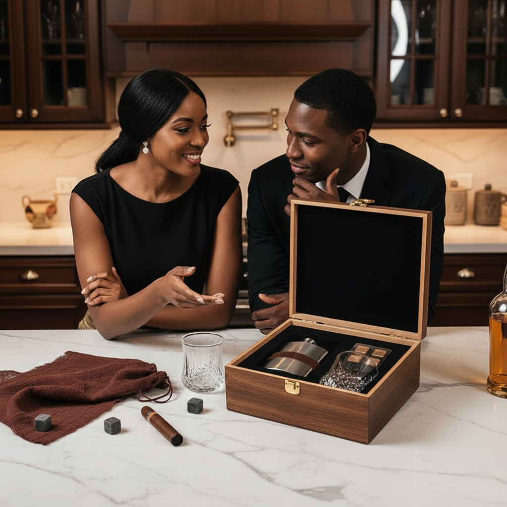 Whisky Chilling Stones & Glass Gift Set in in Wooden Gift box