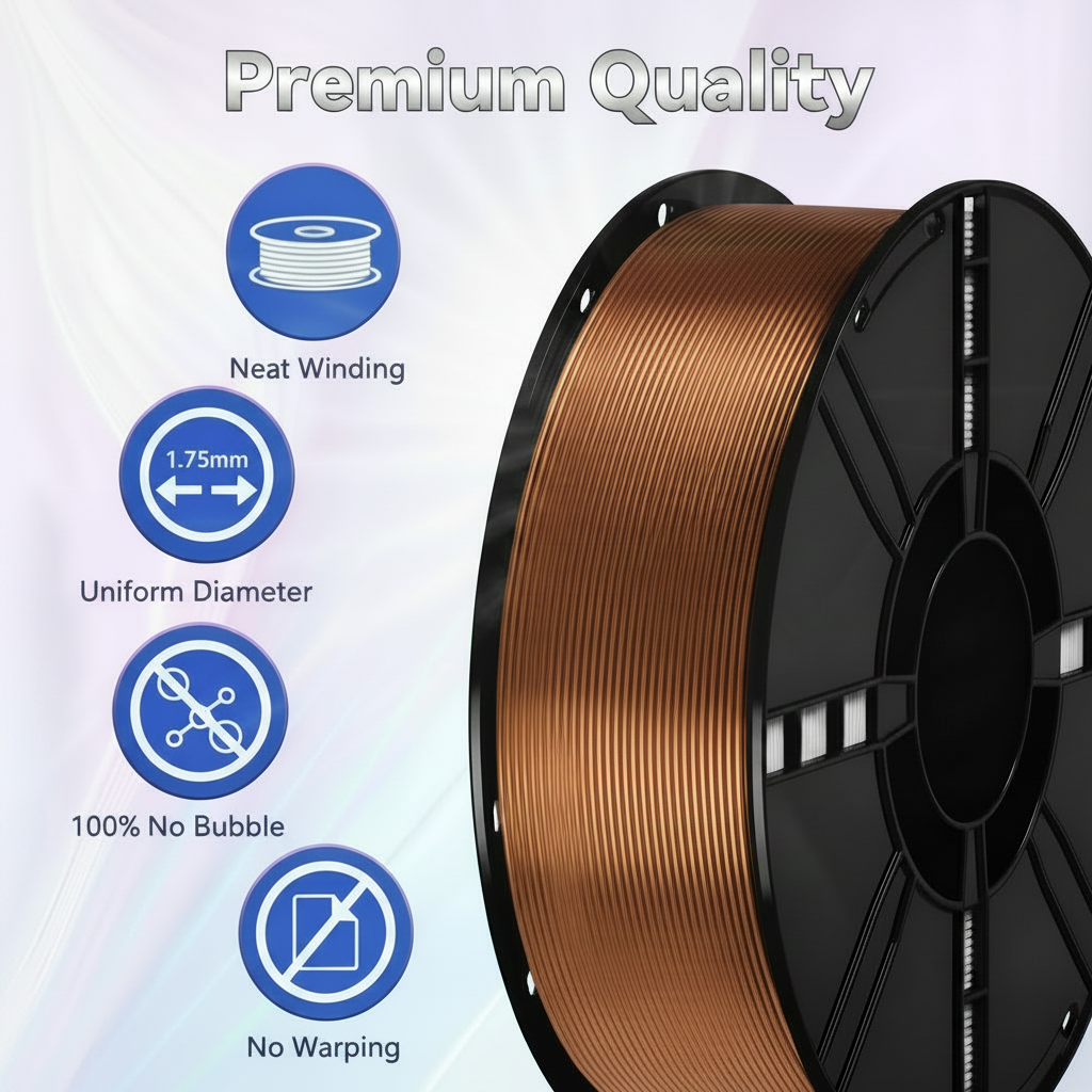 3D Printing KELEIDI Brand PLA Silk Metallic Series Filament, High-Speed 1.75mm, 1 kg (2.2 lb)Spool (Gold / Silver / Copper)