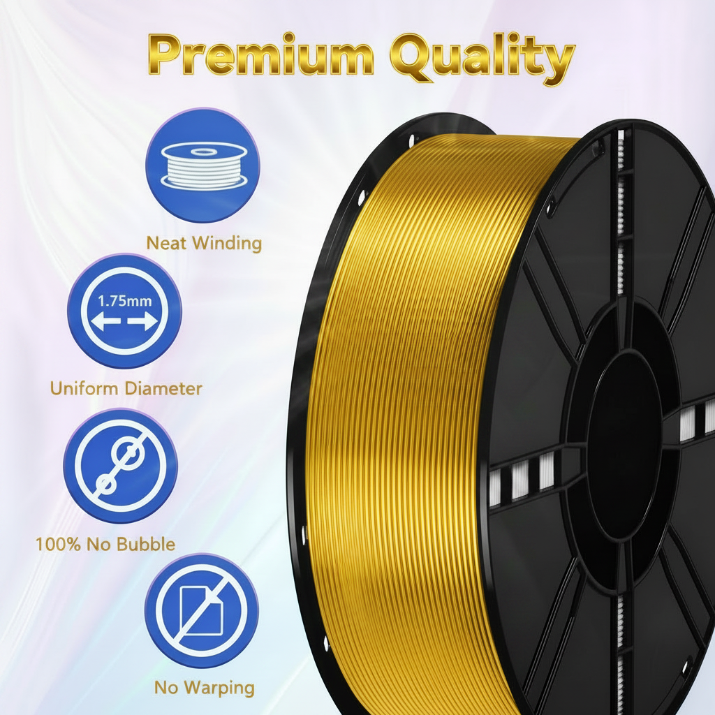 3D Printing KELEIDI Brand PLA Silk Metallic Series Filament, High-Speed 1.75mm, 1 kg (2.2 lb)Spool (Gold / Silver / Copper)