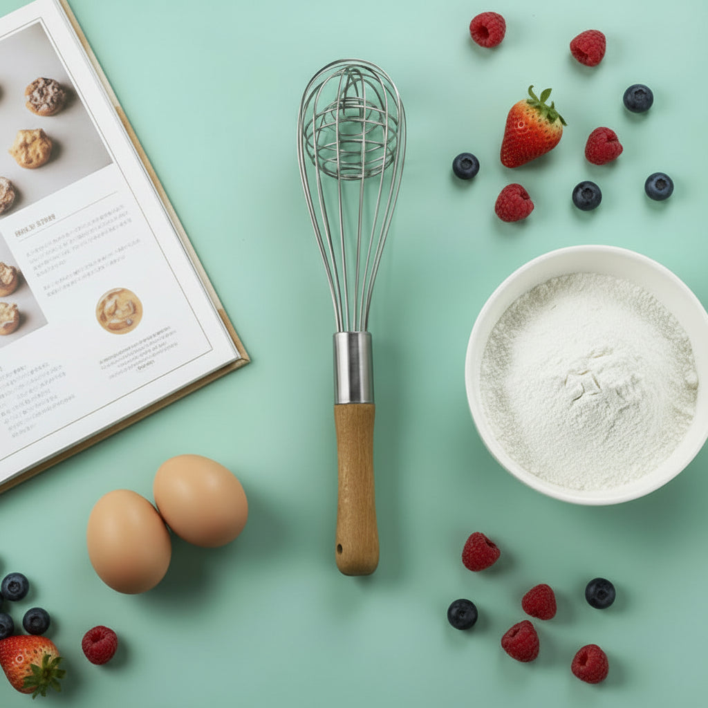 Egg Whisk, Stainless Steel, Hardwood Handle, 11"
