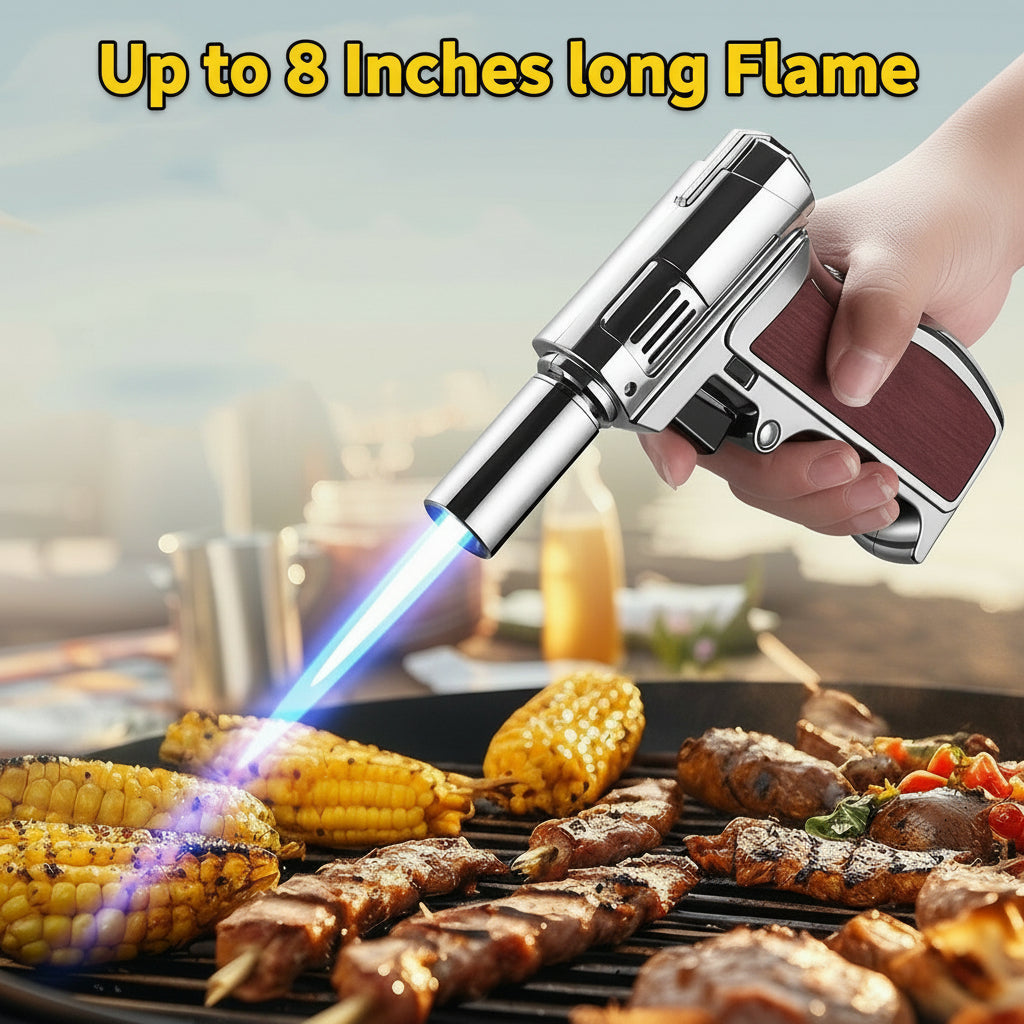 Butane Lighter Torch, Silver, Pistol-grip Handle