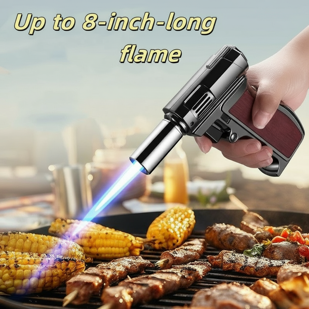 Butane Lighter Torch, Gray, Pistol-grip Handle
