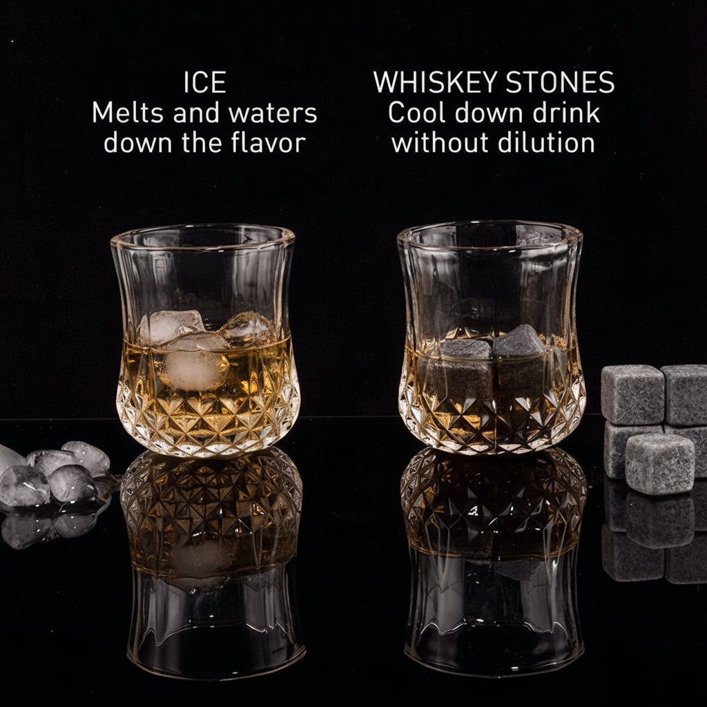 Whisky Chilling Stones & Glass Gift Set in in Wooden Gift box