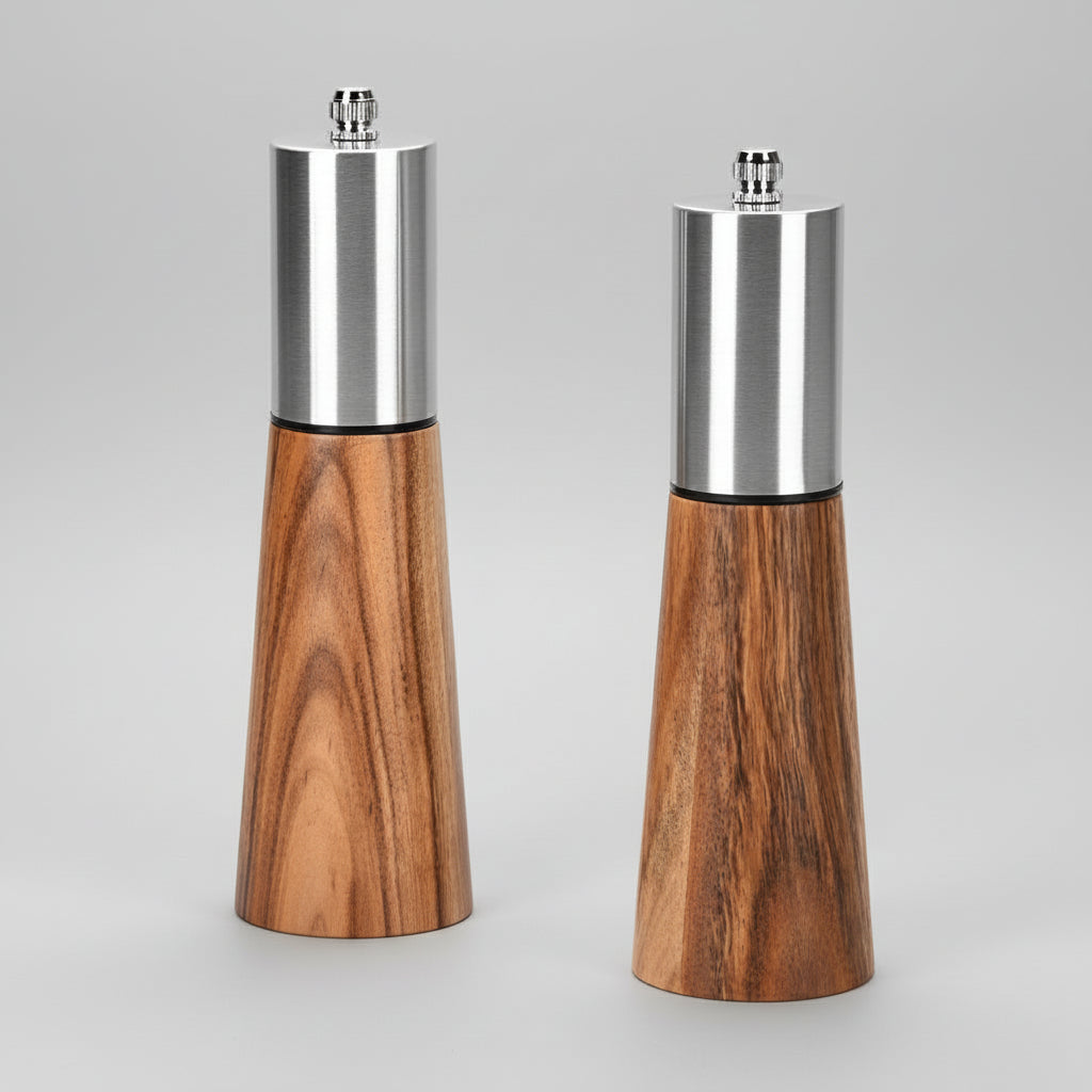 Acacia Wood Seasoning Spice Shaker, 2pcs set, Stainless Steel top