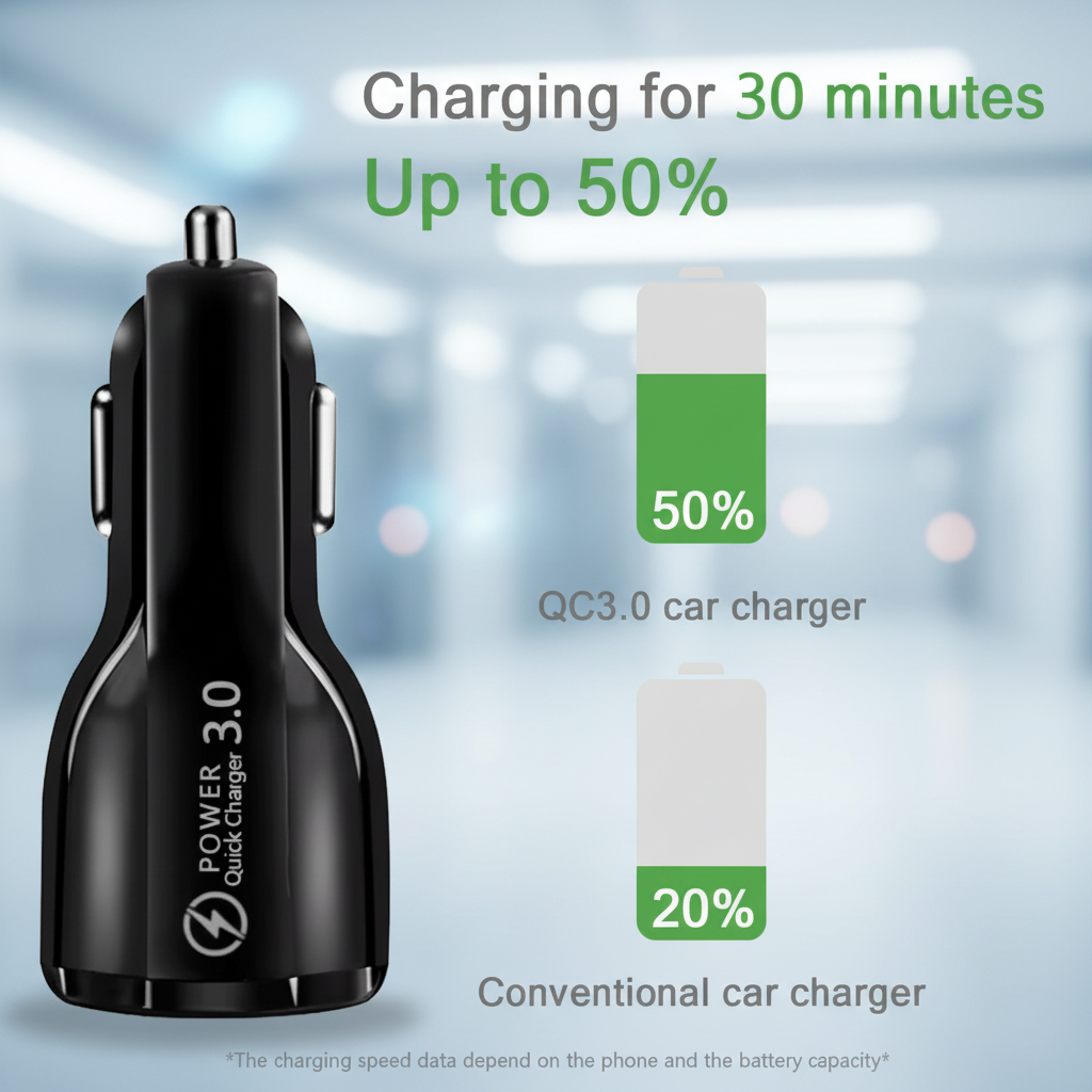 Car Cell Phone Charger, 2 Outlets, Black, High Power, 3A