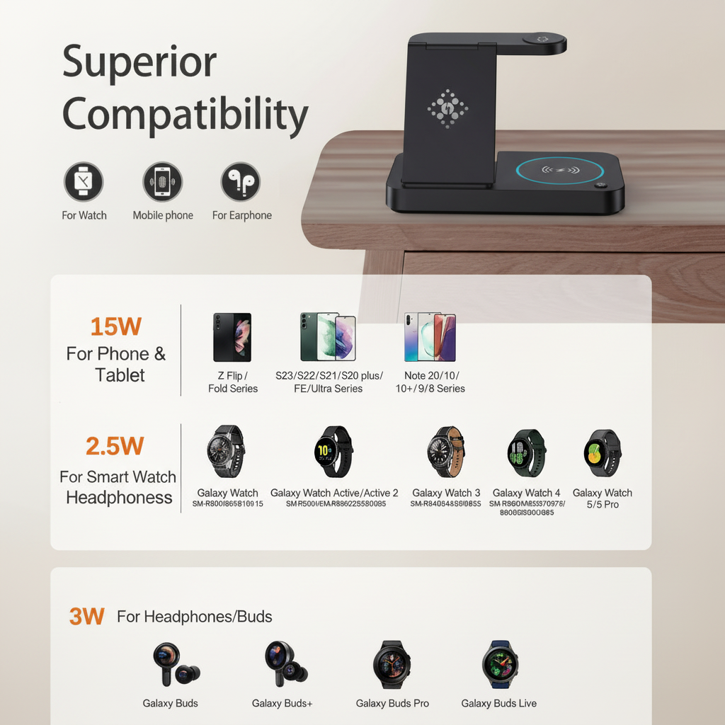 Multifunction 3-in-1 Wireless Charger Stand