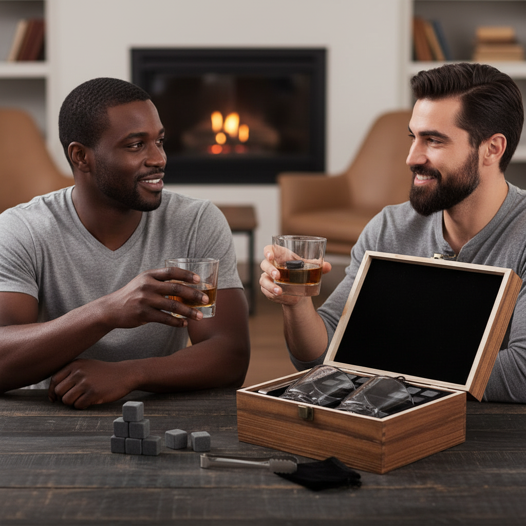 Whisky Chilling Stones & Classic Glass Gift Set in Wooden Gift box