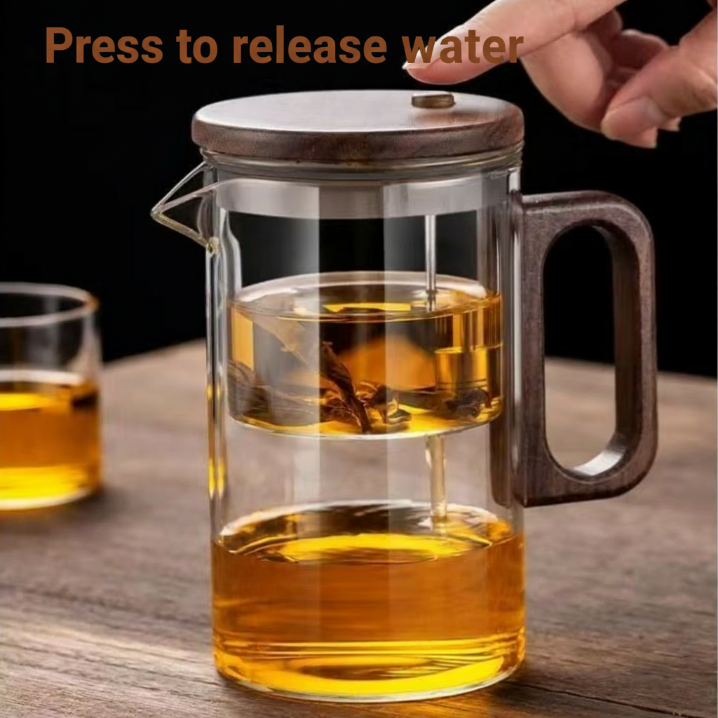 Borosilicate Glass Teapot with Infuser, Walnut Lid & Handle, 21 Oz