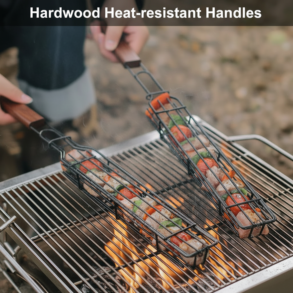 Wooden-Handle BBQ Grill Basket