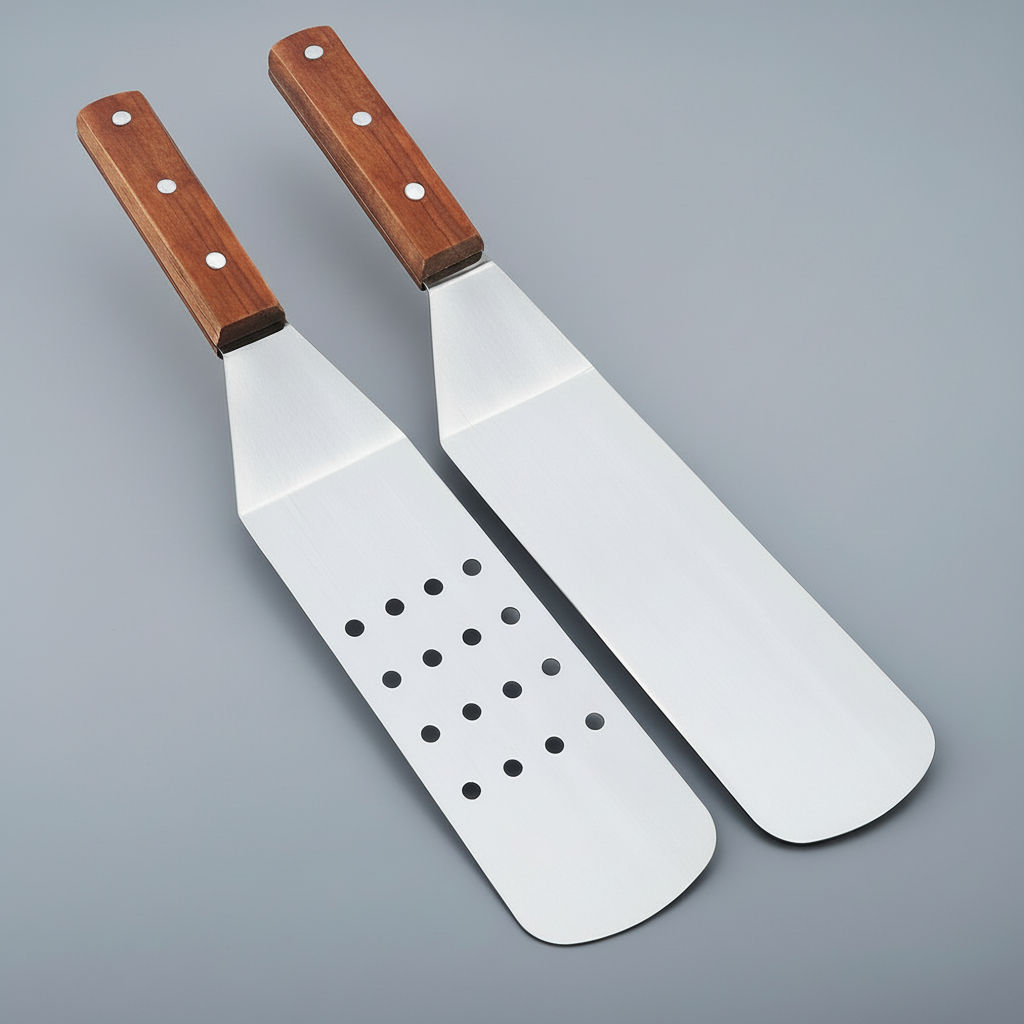 BBQ Cooking Spatula, Wooden Handle, 14 inches, Set of 2