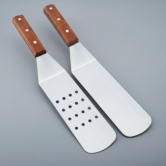 BBQ Cooking Spatula, Wooden Handle, 14 inches, Set of 2