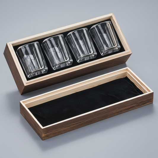 Square Shot Glass Set, 2.2 Oz, 4-pack in Wooden Gift box