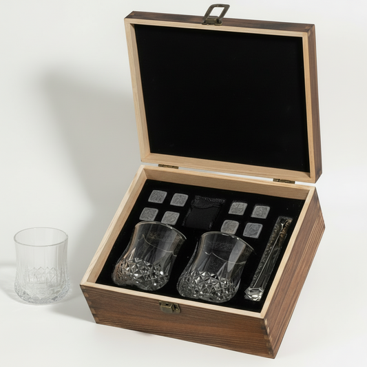 Whisky Chilling Stones & Glass Gift Set in in Wooden Gift box