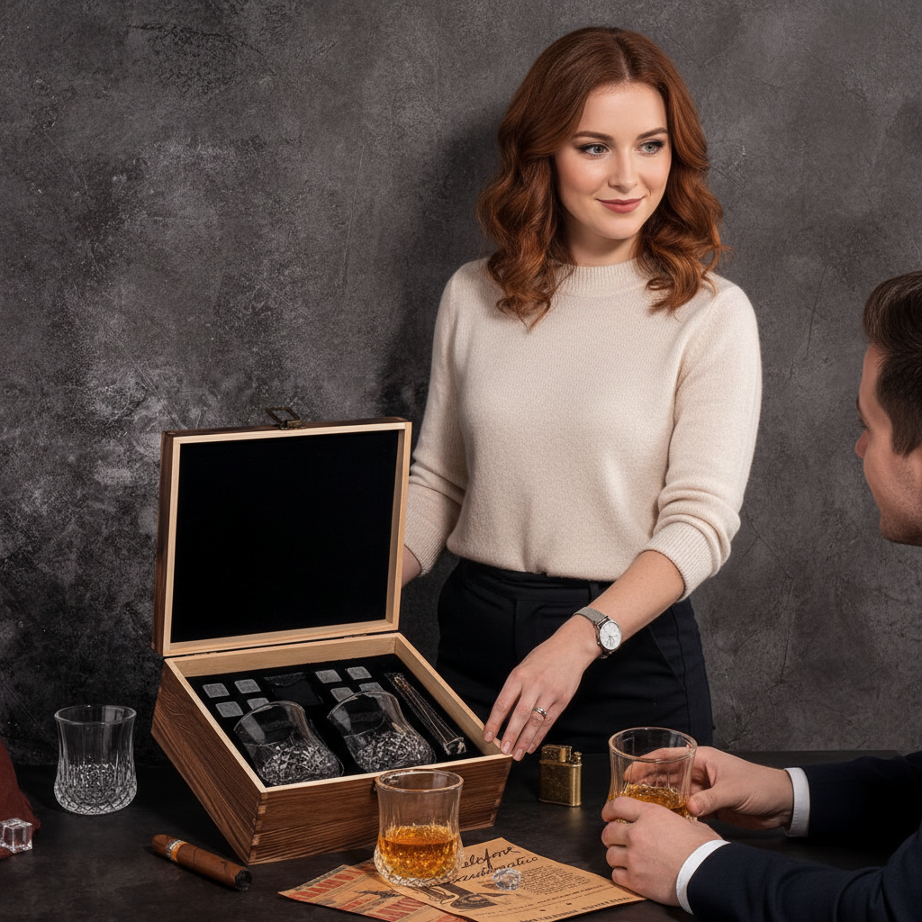 Whisky Chilling Stones & Glass Gift Set in in Wooden Gift box