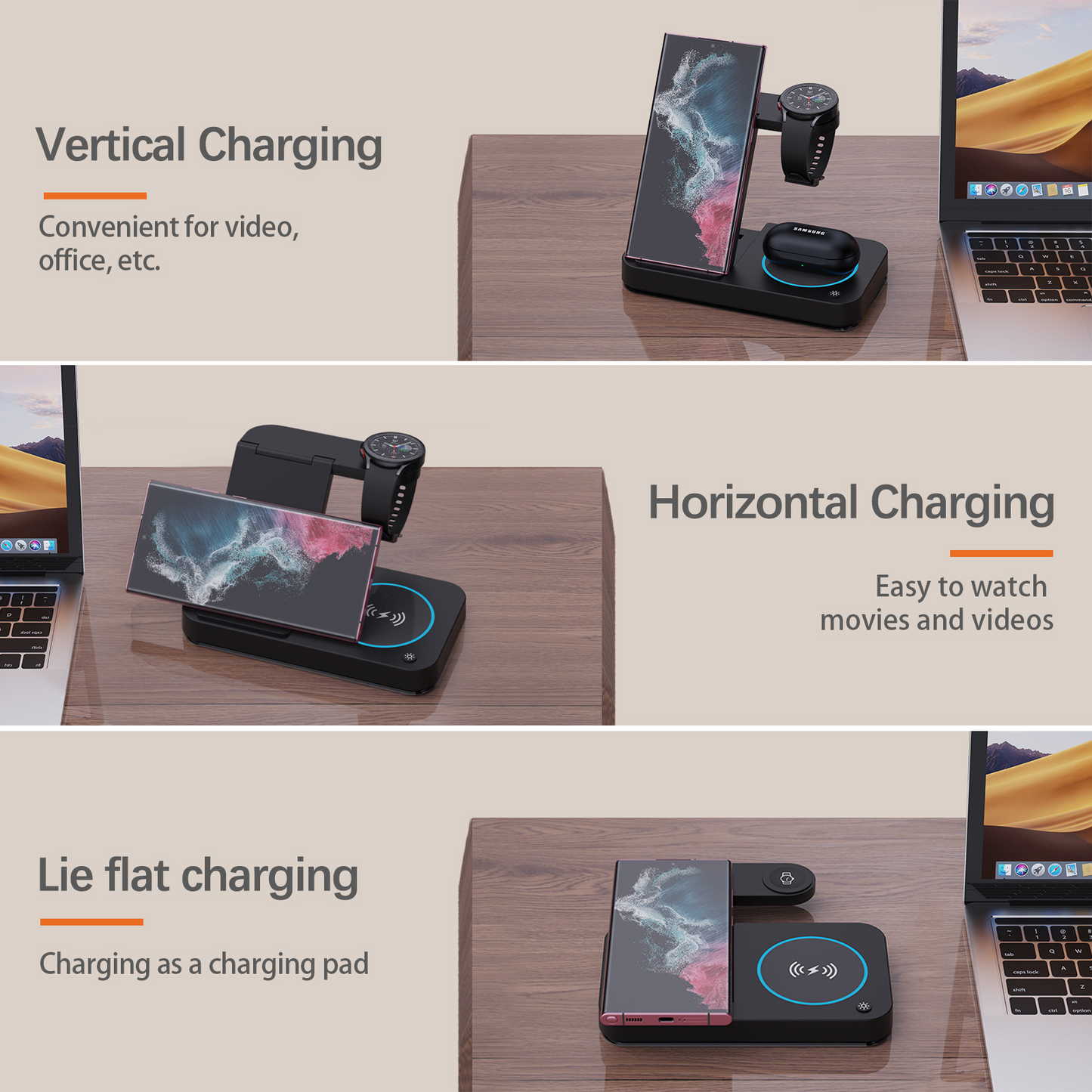 Multifunction 3-in-1 Wireless Charger Stand