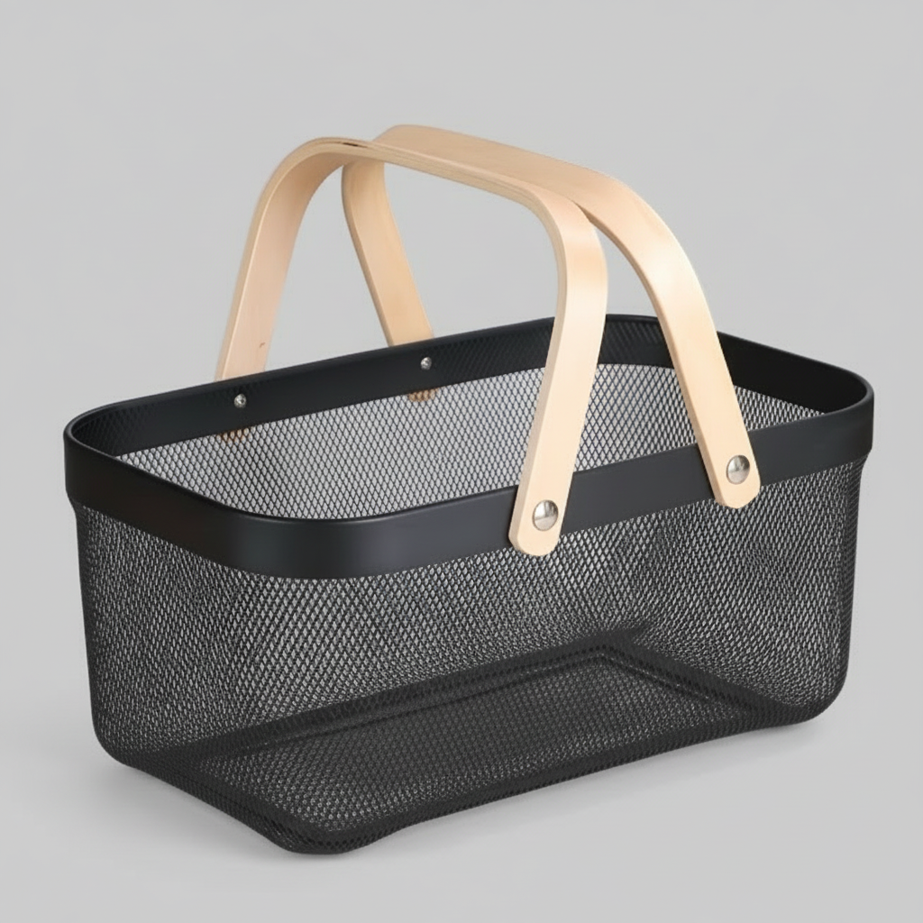 Eco-friendly Household Basket, 18qt, Two Wooden Handles
