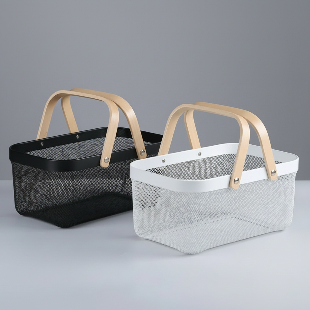 Eco-friendly Household Basket, 18qt, Two Wooden Handles