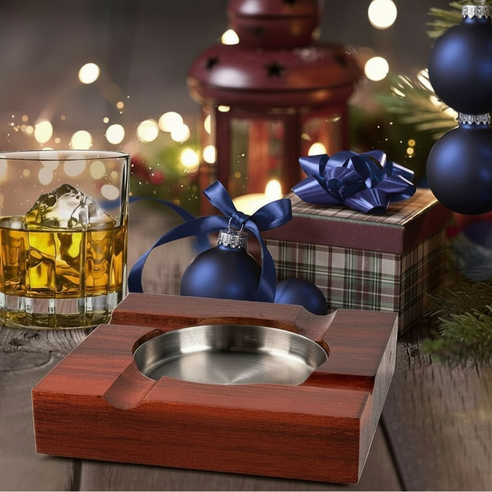 Cigar Ashtray, Hardwood, with Stainless metal Cup