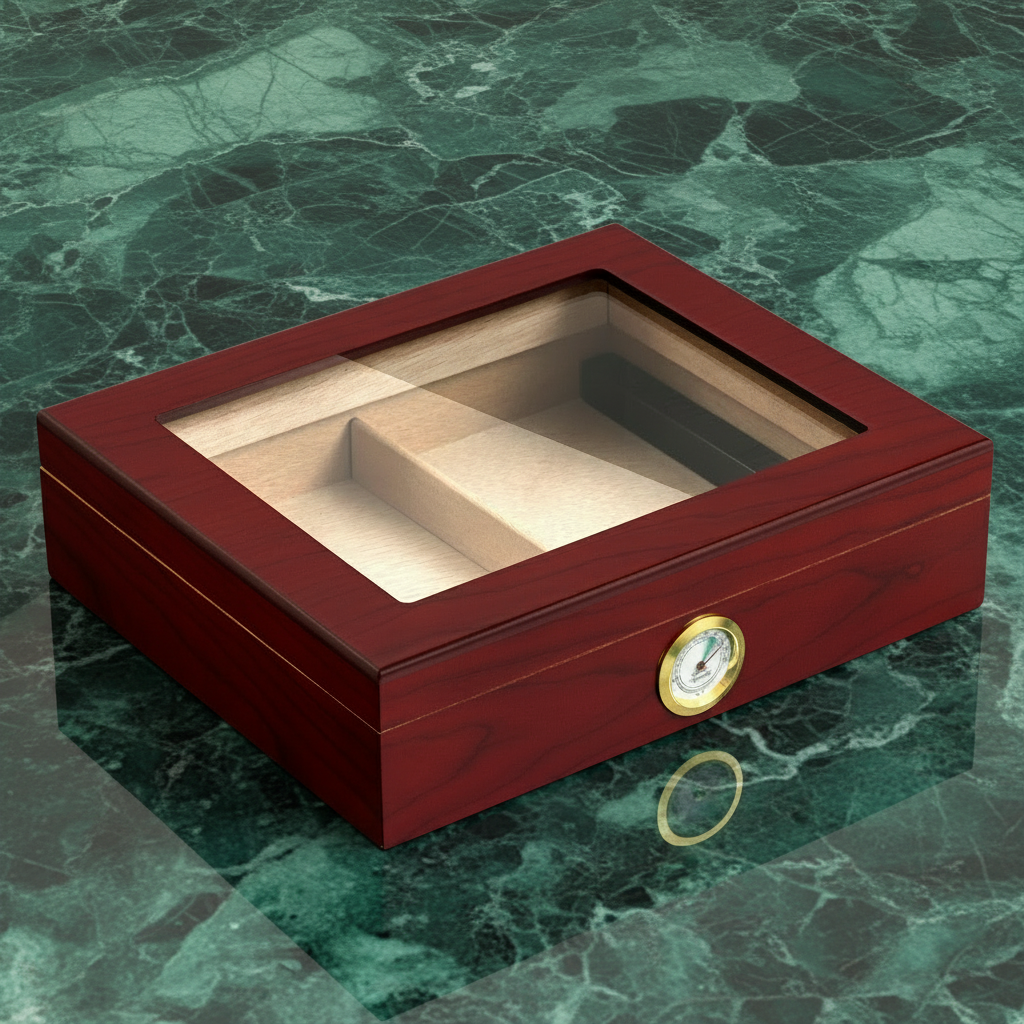 Cigar Box, Natural Hardwood, 10.2x8.7 inches, with Hygrometer