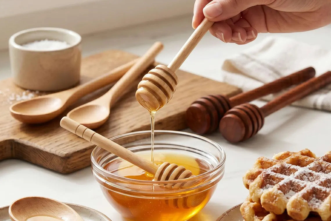 Natural Wooden Honey Dipper, 6 inches