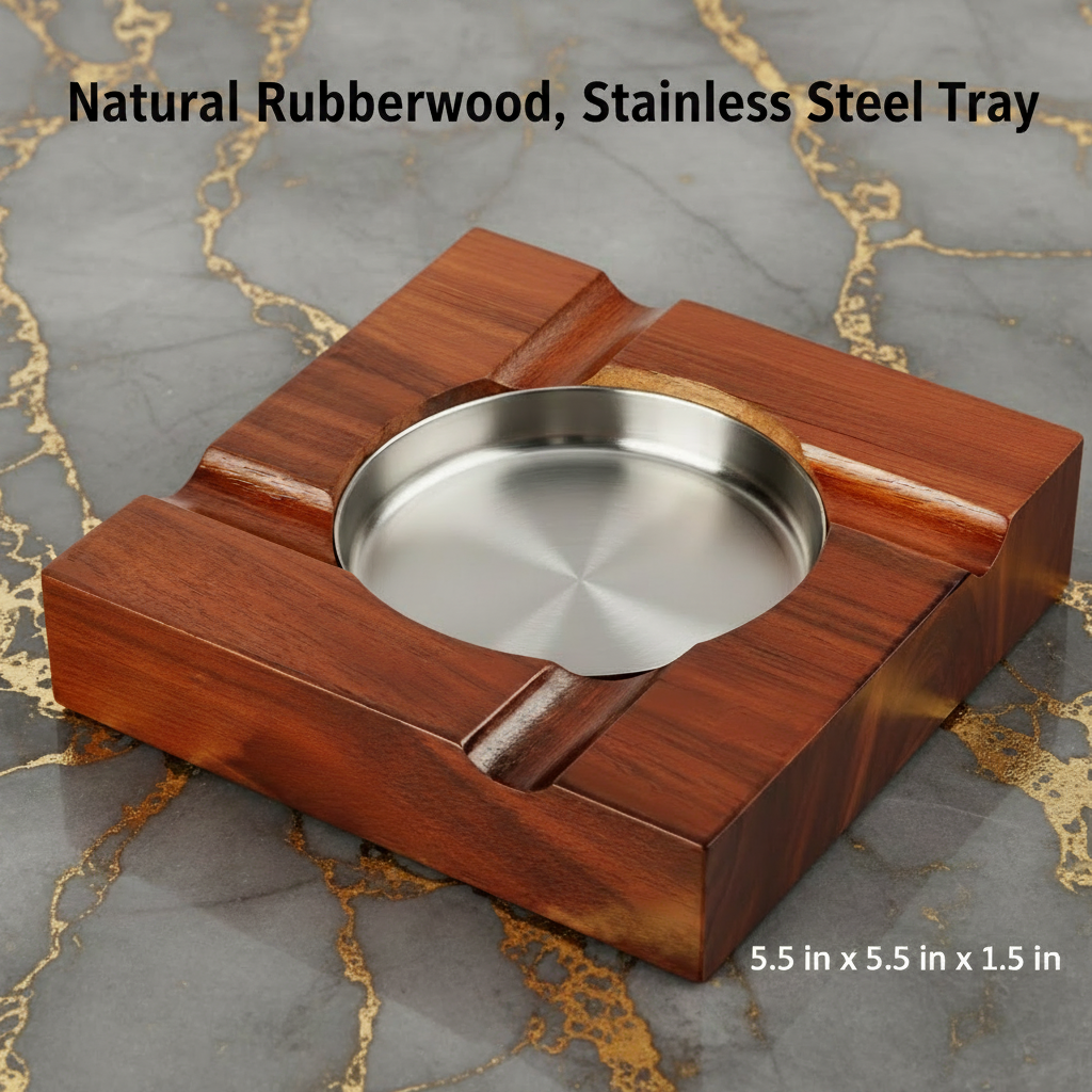 Cigar Ashtray, Hardwood, with Stainless metal Cup