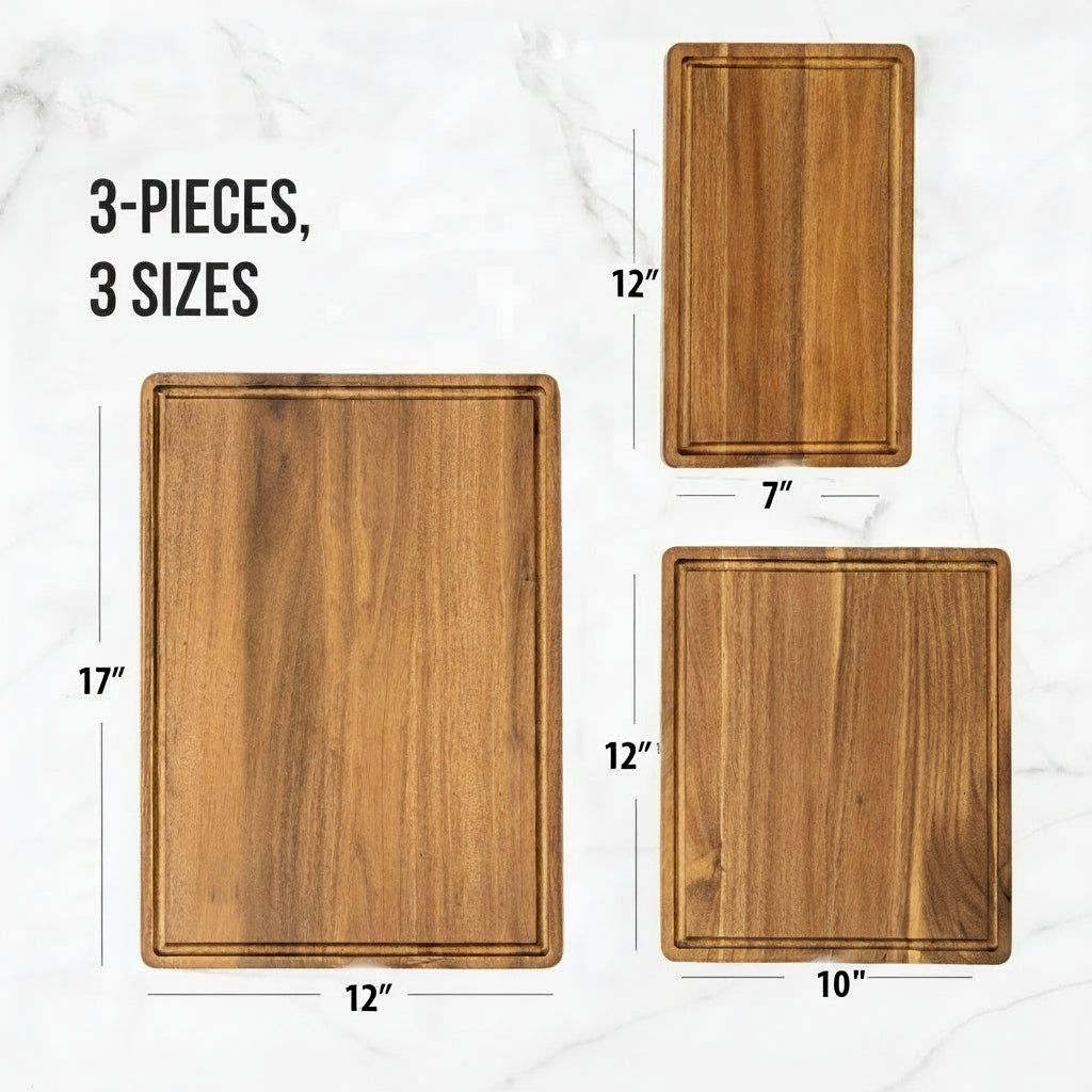 Acacia Wood Cutting/Serving Board, 3pcs Set