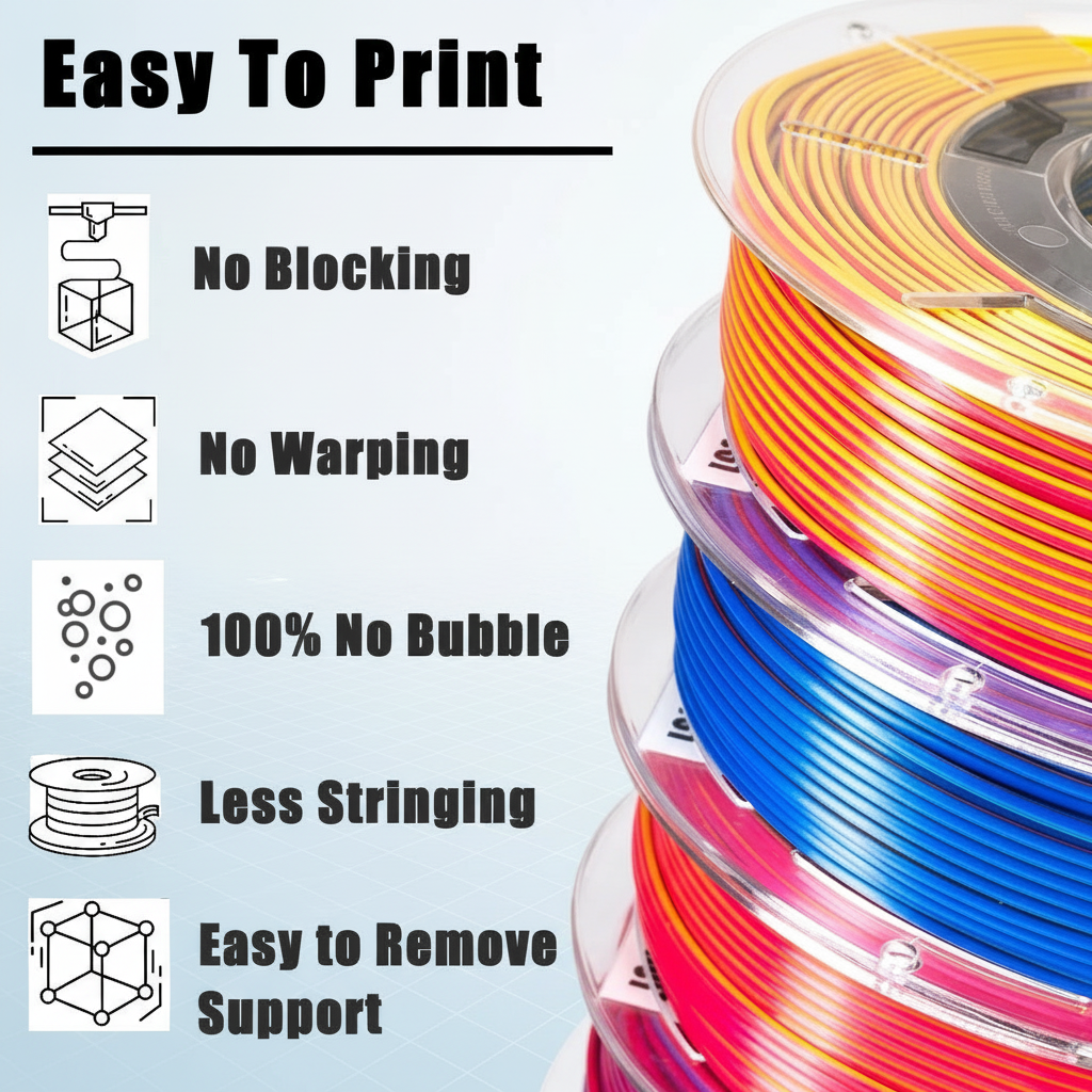 Silk PLA Tri-Color Co-Extruded 3D Printing Filament, High-Speed 1.75mm, 1KG (2.2 lb) Spool