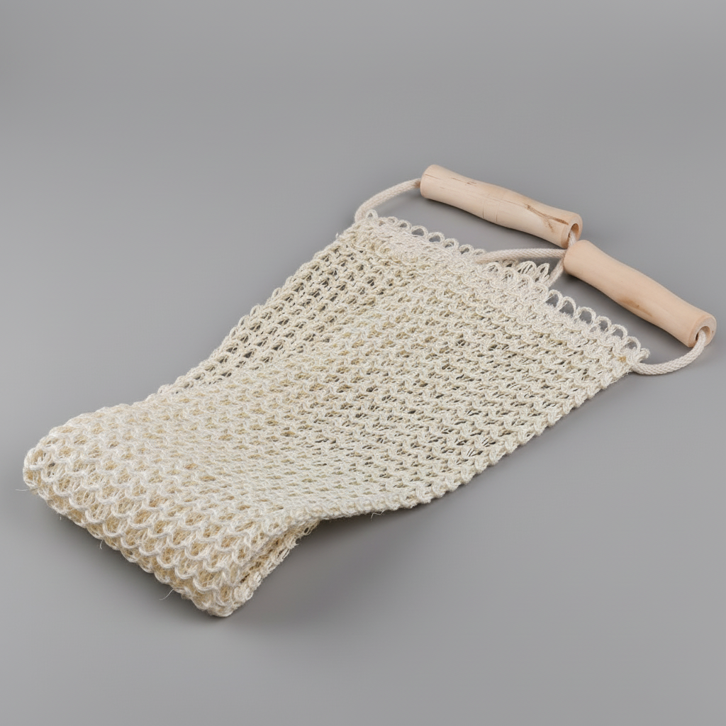 Natural Sisal Bath Back Scrubber Sponge, with Wooden Handles