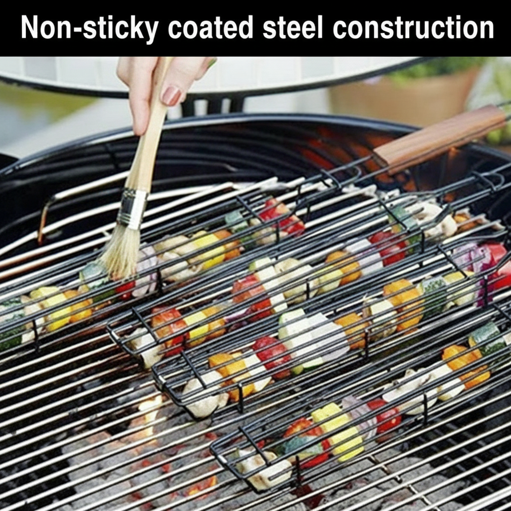 Wooden-Handle BBQ Grill Basket