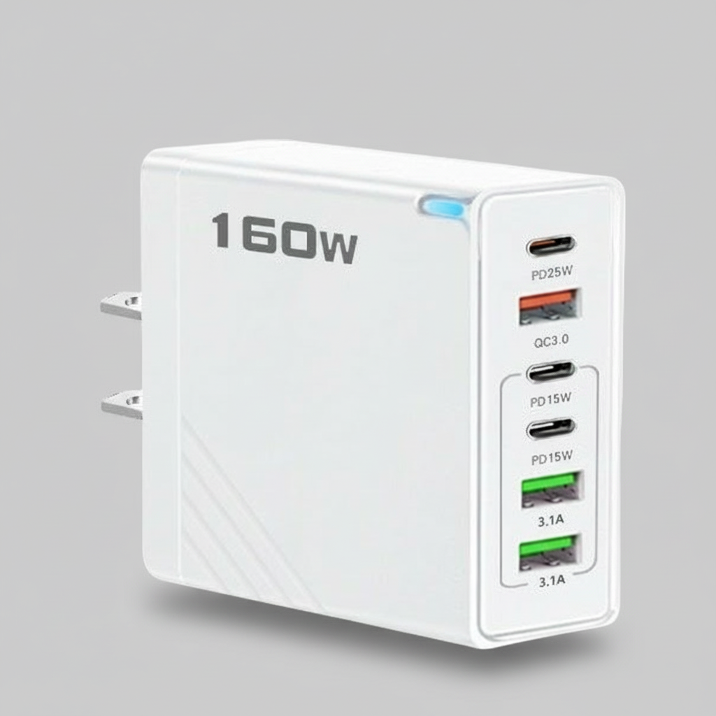 6 Outlets Charging Station, White, Extra High Power 160W
