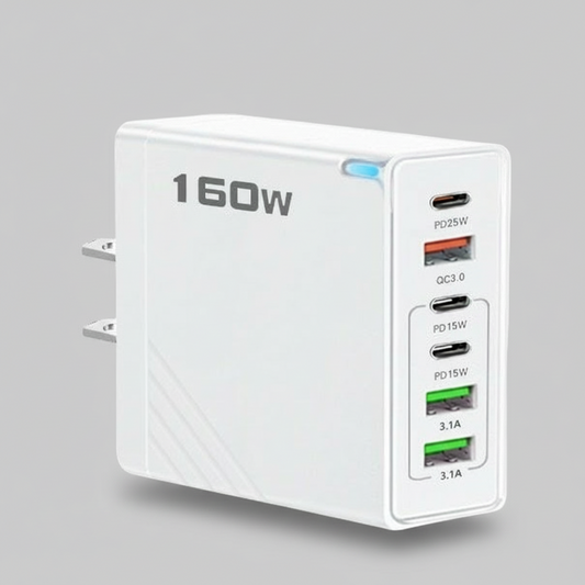 6 Outlets Charging Station, White, Extra High Power 160W