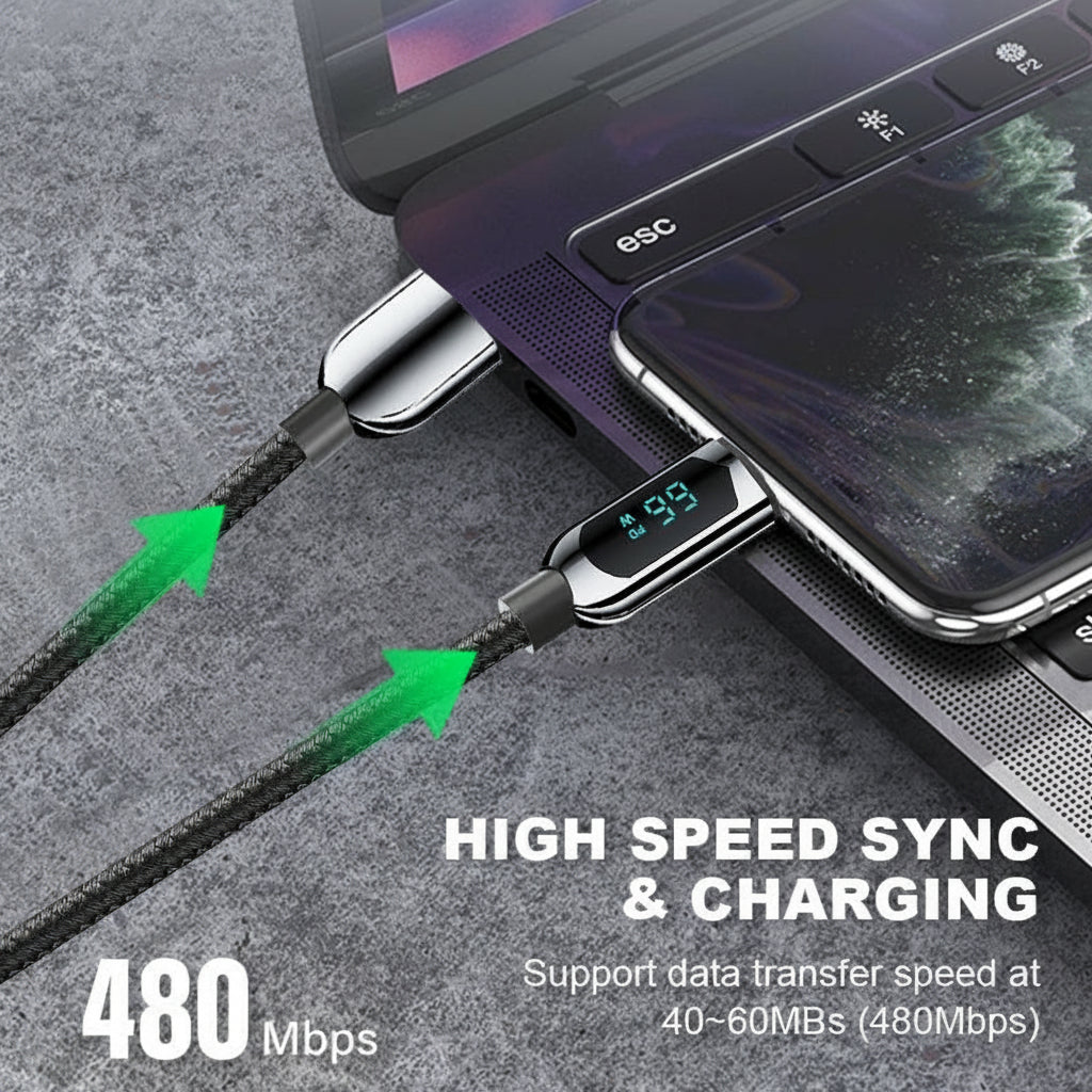 LED 4ft Type-C to Type-C Charging Cable, 100W