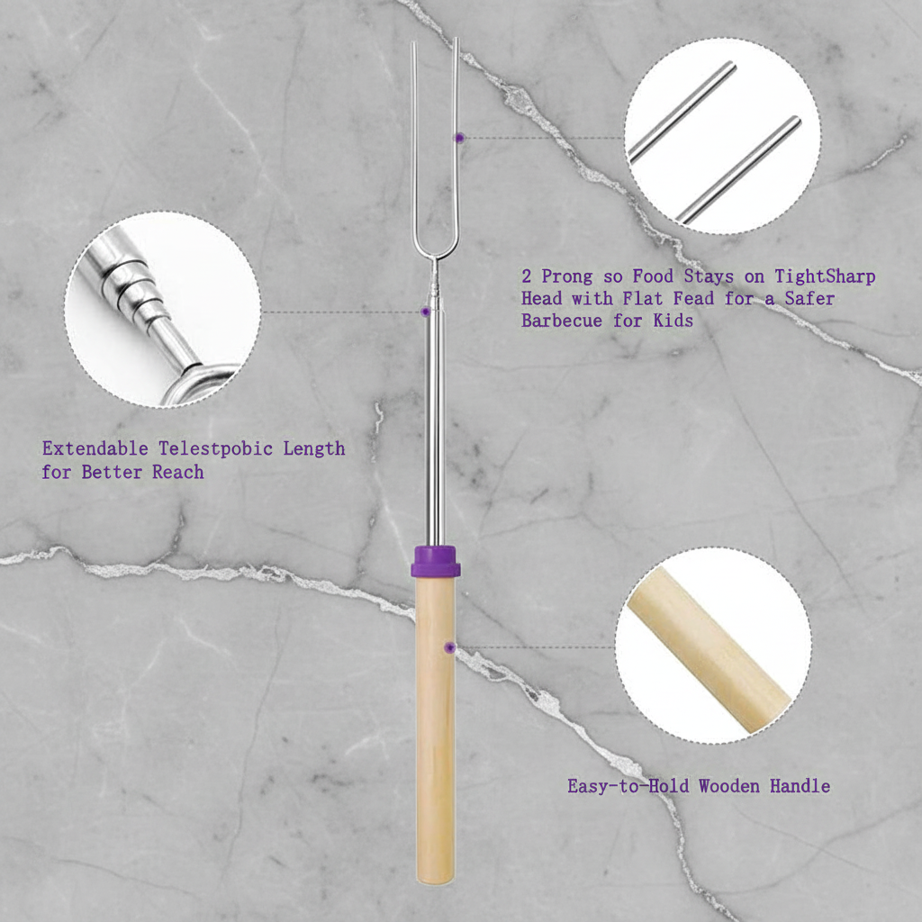 BBQ/Hot-dog/Marshmallow Fork, Set of 4, Expendable 12-32 inches