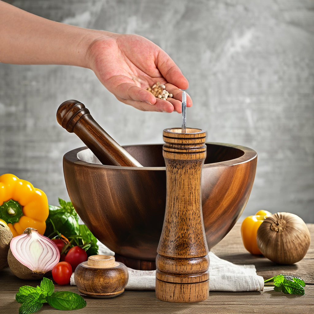 Classic Style Pepper Grinder, 8", Natural Rubberwood