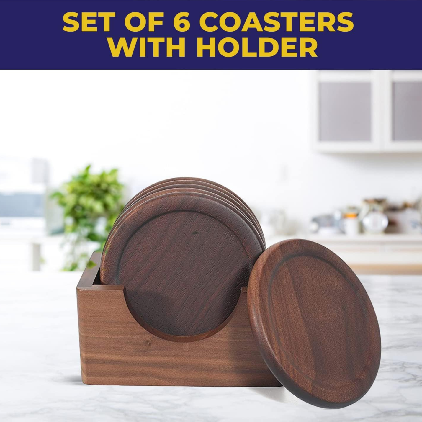 Wooden Coasters, Walnut Hardwood, 7 pcs with Holder