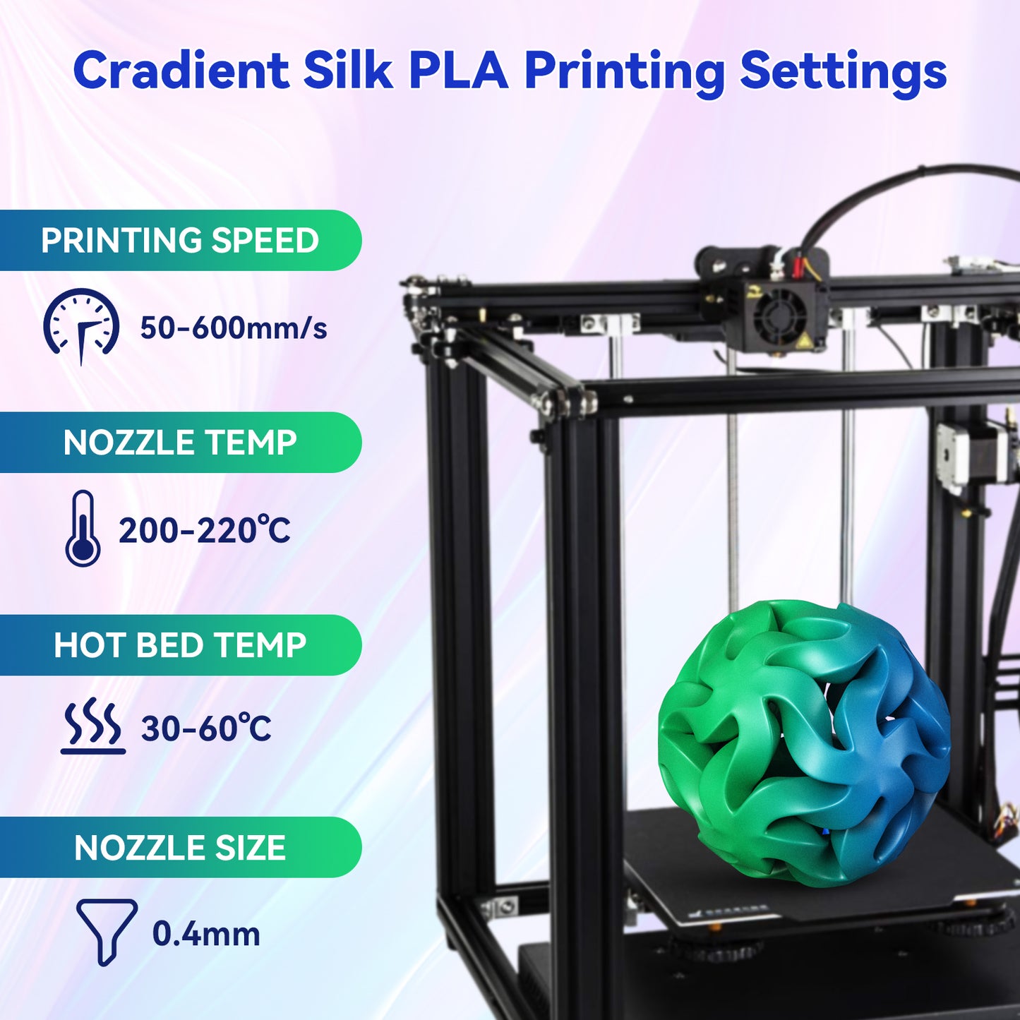 Premium Silk Dual-Color PLA 3D Printer Filament, 1.75mm, 1 kg (2.2 lb) Spools