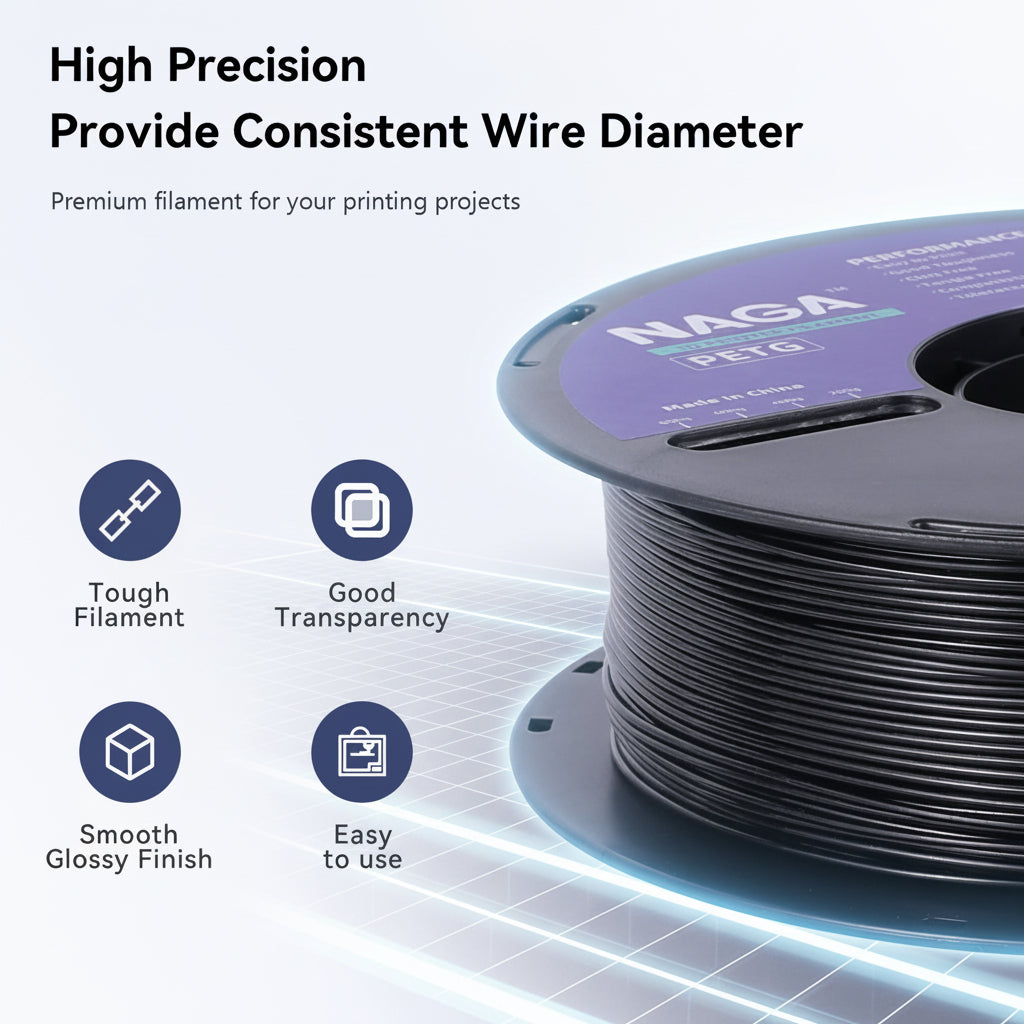 Premium PETG 3D Printer Filament, 1.75mm, +/-0.02mm, 1kg (2.2lbs) Spool
