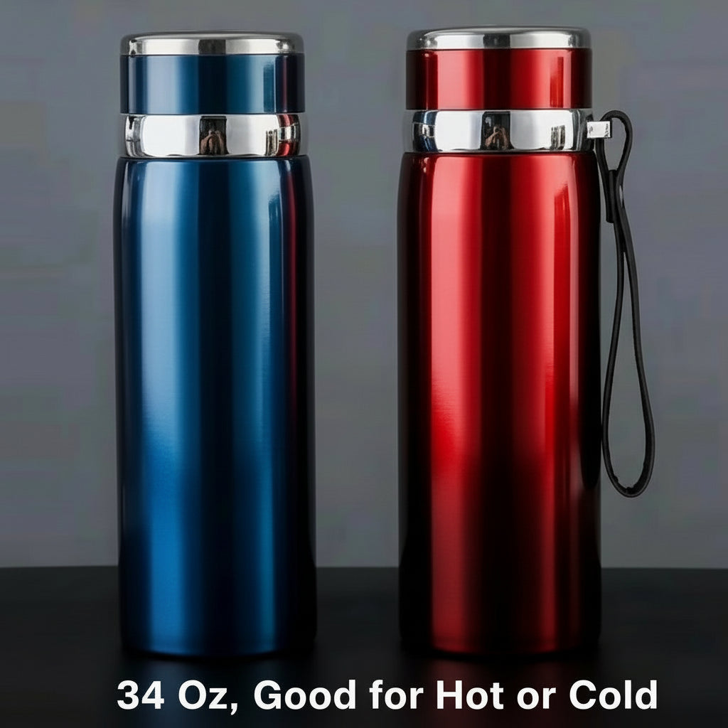 Vacuum Insulated Thermos, Double-wall Stainless Steel, 34 Oz (1L)