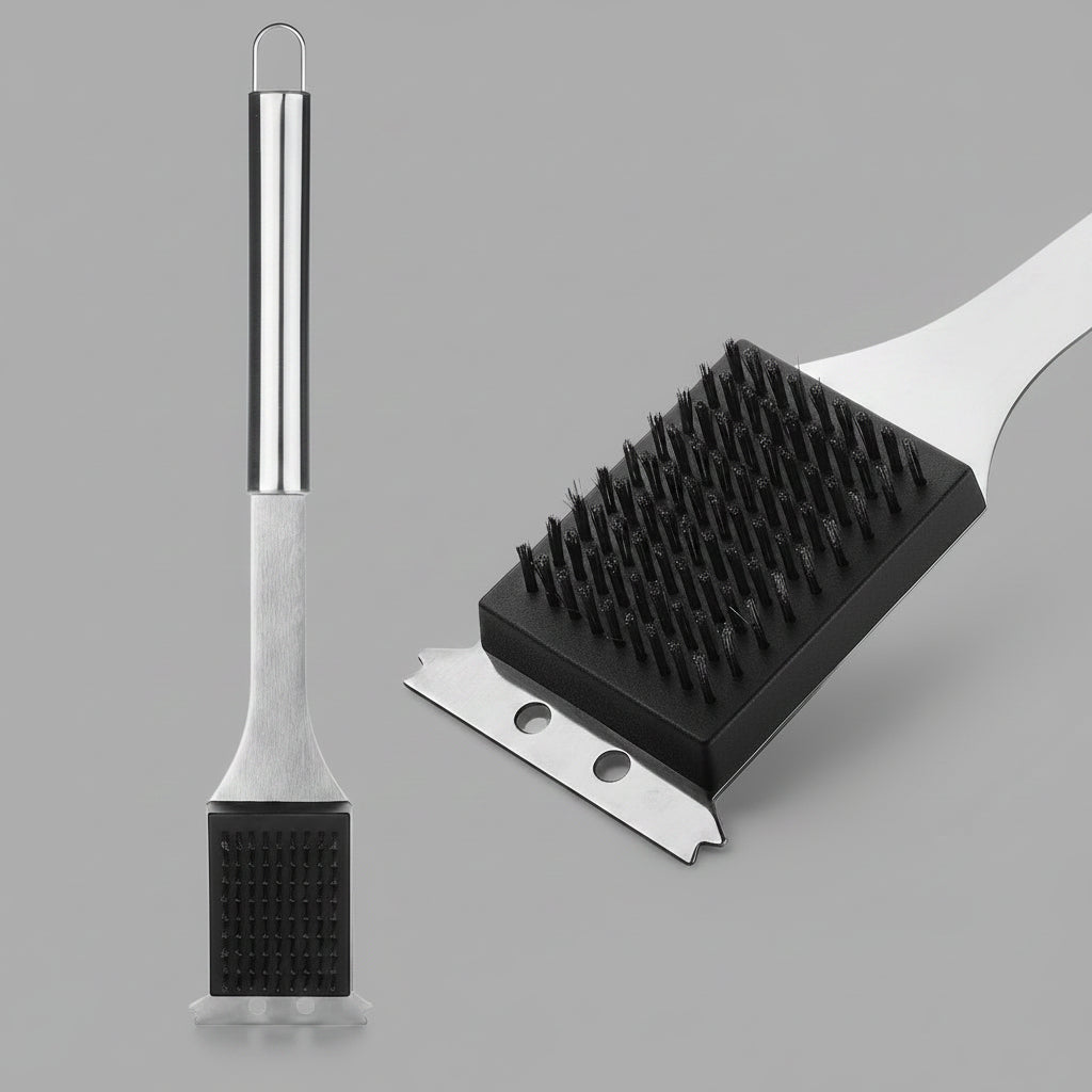 BBQ Grill Cleaning Brush with Scraper, Stainless Steel, 14"