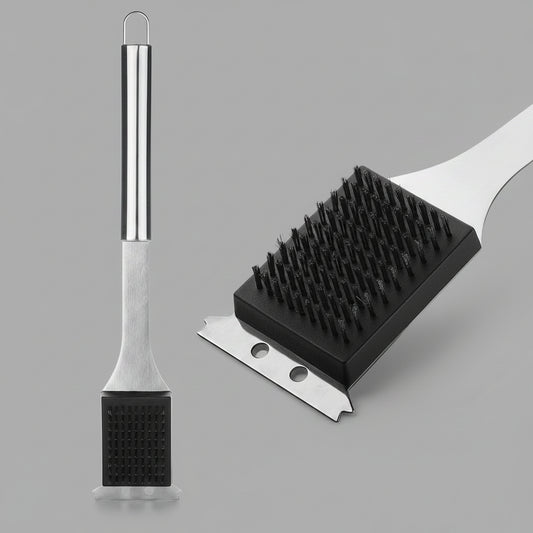 BBQ Grill Cleaning Brush with Scraper, Stainless Steel, 14"