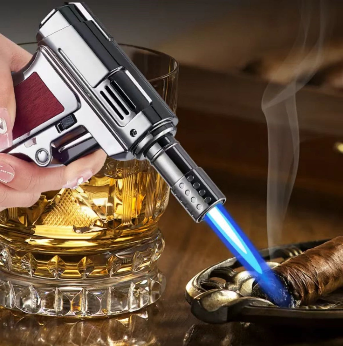 Butane Lighter Torch, Gray, Pistol-grip Handle