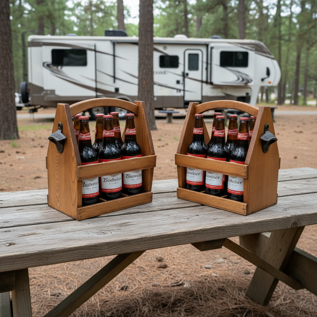 Beer and Wine Carrying Box with Bottle Opener, Natural Hardwood