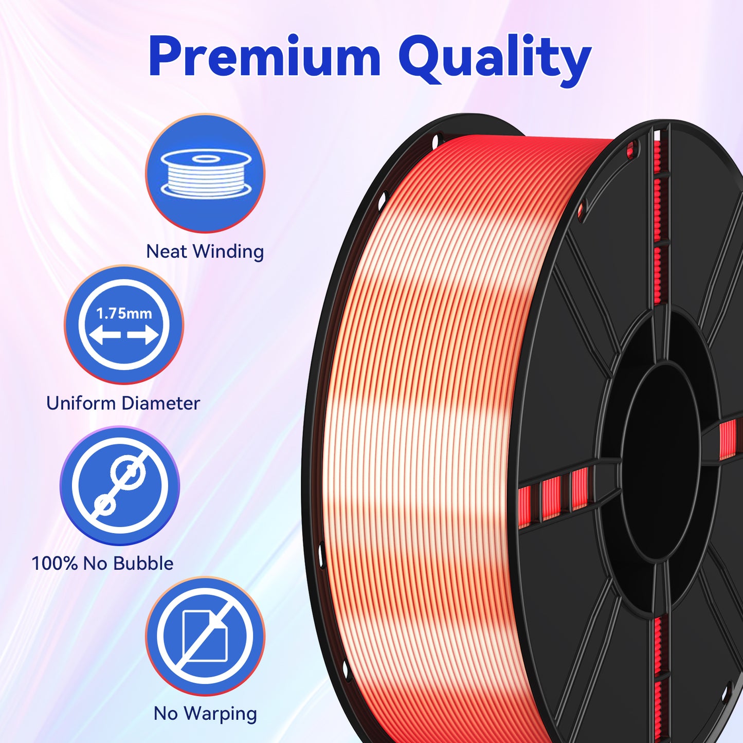 Premium Silk Dual-Color PLA 3D Printer Filament, 1.75mm, 1 kg (2.2 lb) Spools